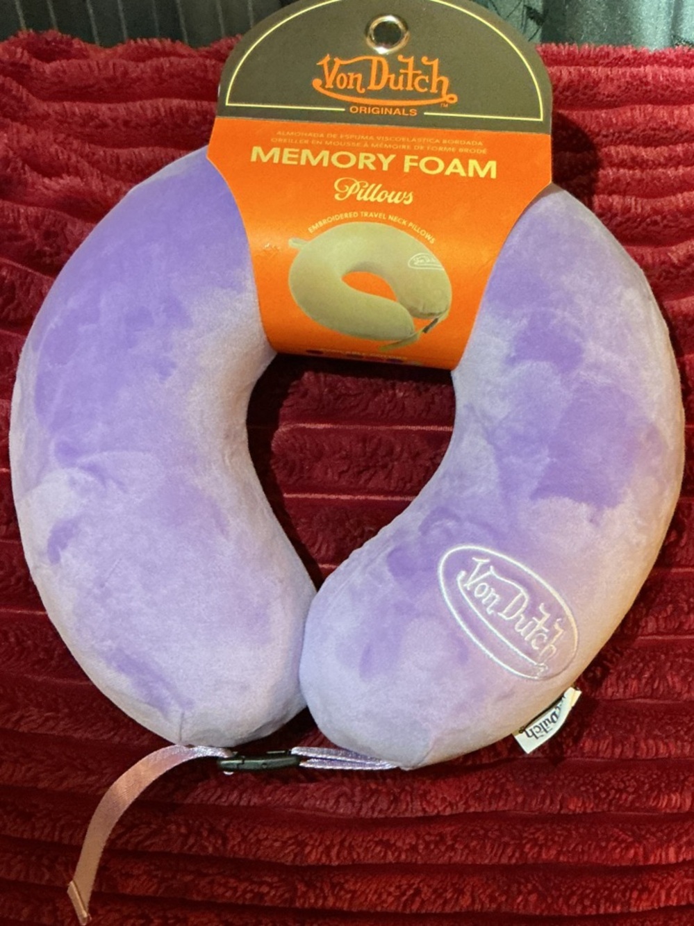 Von Dutch Purple Velvet Memory Foam Travel Neck Pillow